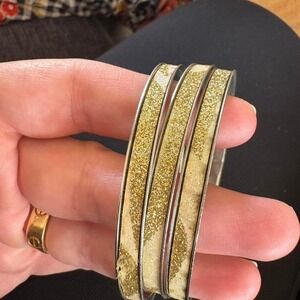 Bangle Bracelet Set Women OS Gold Good Glitter Stackable Slim Metal